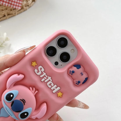 Cute 3D Stitch Head Grip Holder Phone Case For iPhone