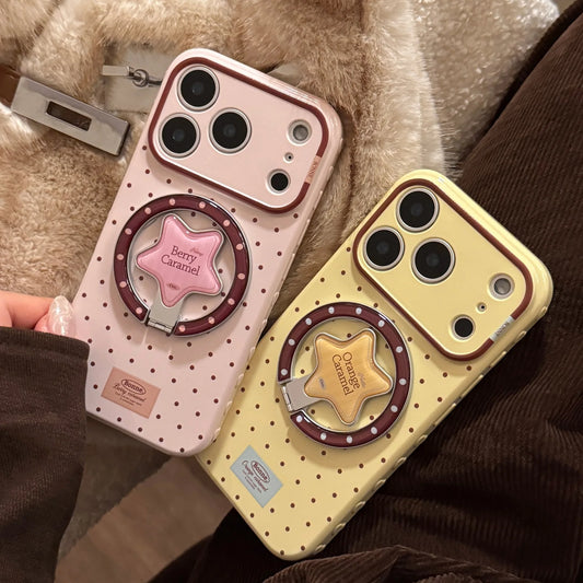 Korean Polka Dots Cartoon Bear Fold Stars Magnetic Bracket Phone Case For iPhone