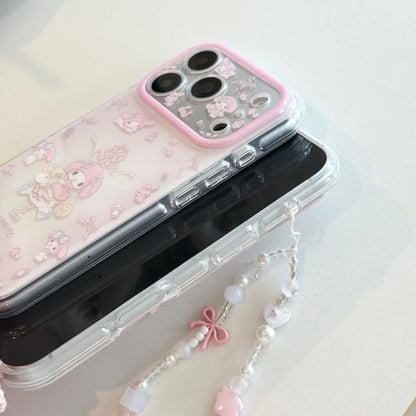 Luxury Round Edged Fine Hole Pink Wooden Horse Melody Phone Case For iPhone