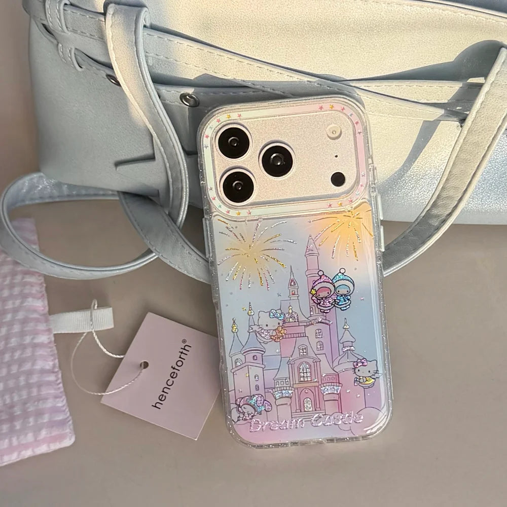 Pink Gilded Drip Glue Castle Kitty Cat For iPhone Case