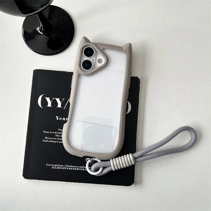 Cute Cartoon Cat Ear Transparent Phone Case For iPhone