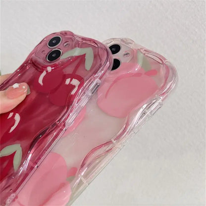 Pink Peach Cherry Soft Clear TPU Phone Case For IPhone