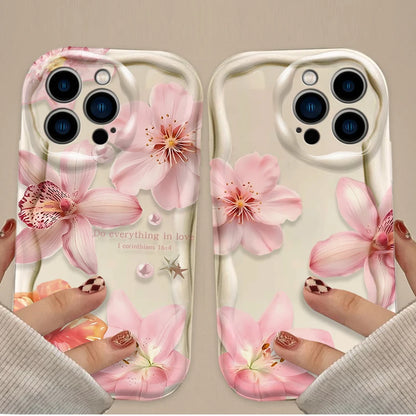 Retro Pink Lily Flower 3D Wave Phone Case  For iPhone