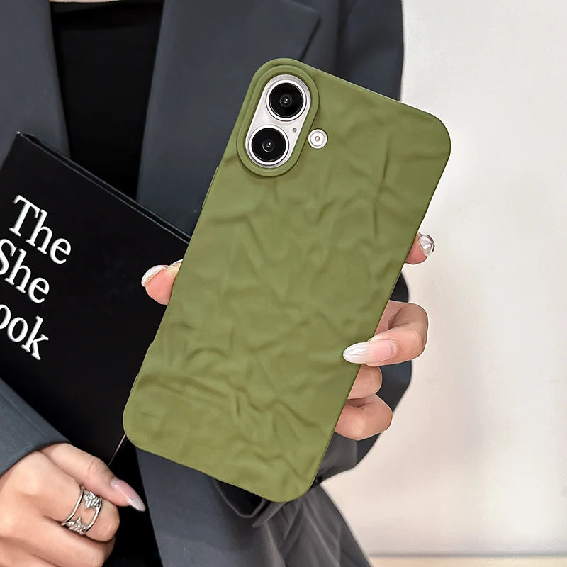 Army Green Wrinkled Pattern Matte Back Phone Case
