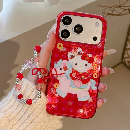 Luxury Cute Double Red Layer Printed Pony Kitty Hot Sale Phone Case For iPhone