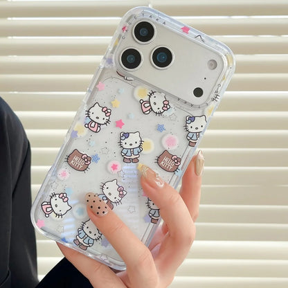 Star Kitty Cat Sparkling Pink Edge Transparent Case Phone Case For iPhone