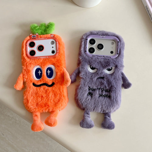 Cute Plush Phone Case with Quirky Expressions For iPhone
