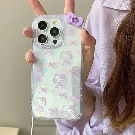 Hello Kitty Bow Stand Purple Bow Phone Case For iPhone