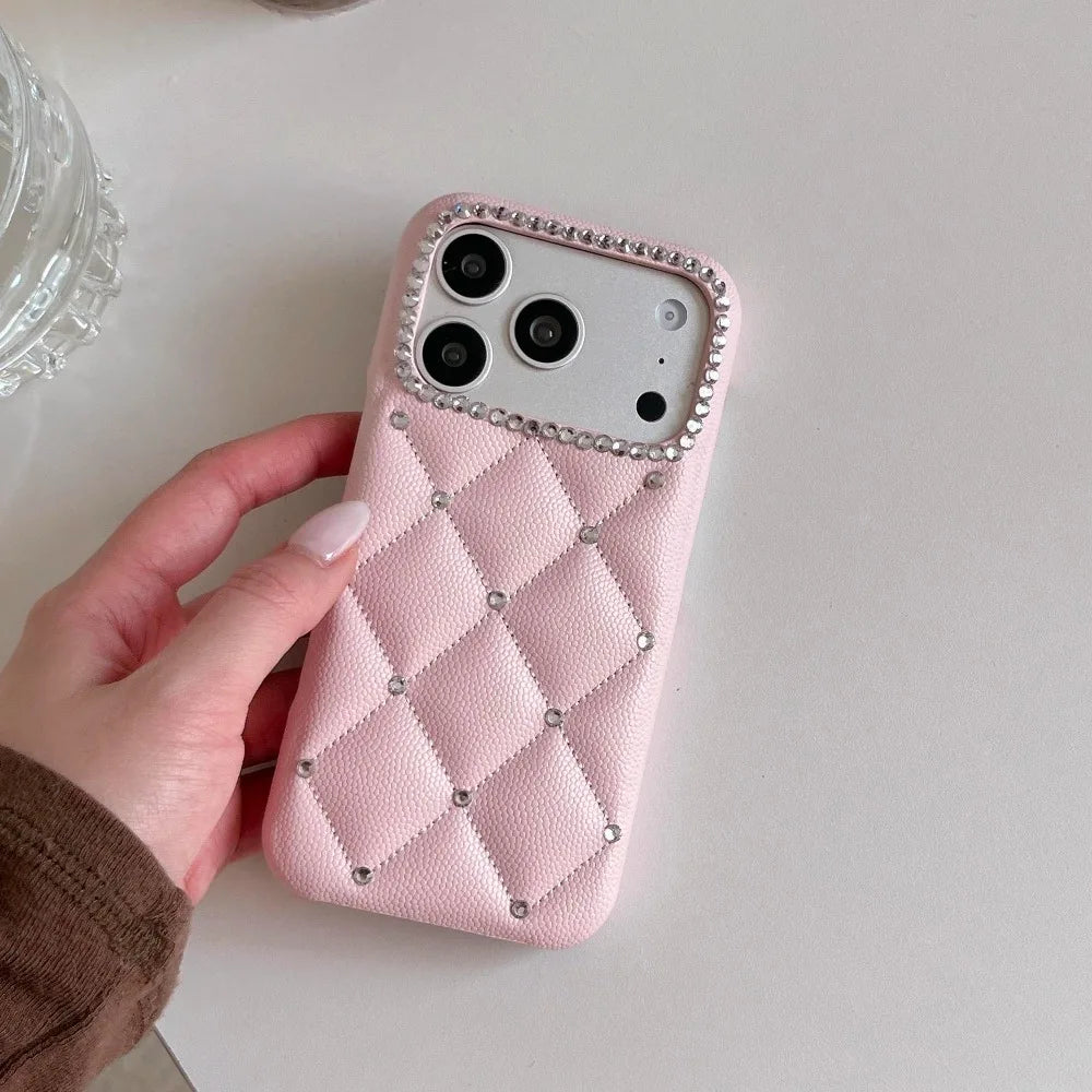 Fashionable Minimalist Diamond Grid Pattern Solid Color Phone Case For iPhone