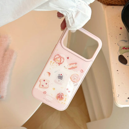 Korean Cartoon Kitten Dessert Bread Pattern Drop Glue Phone Case For iPhone