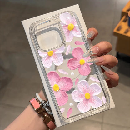 Honeybee Flower Pattern Magnetic Clear Phone Case For iPhone