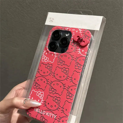 Hello Kitty Bow Full Screen Lines Phone Case For iPhone