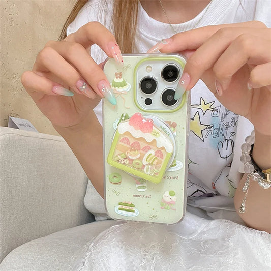 Cute Matcha Cake Magnetic Stand Phone Case
