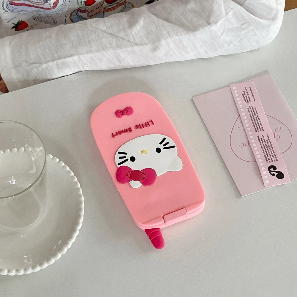3D Cute Sanrio Hello Kitty Hide Makeup Mirror Flip Cover Phone Case For iPhone