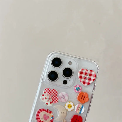 Korean Cute Flower Flower Button Phone Case For iPhone