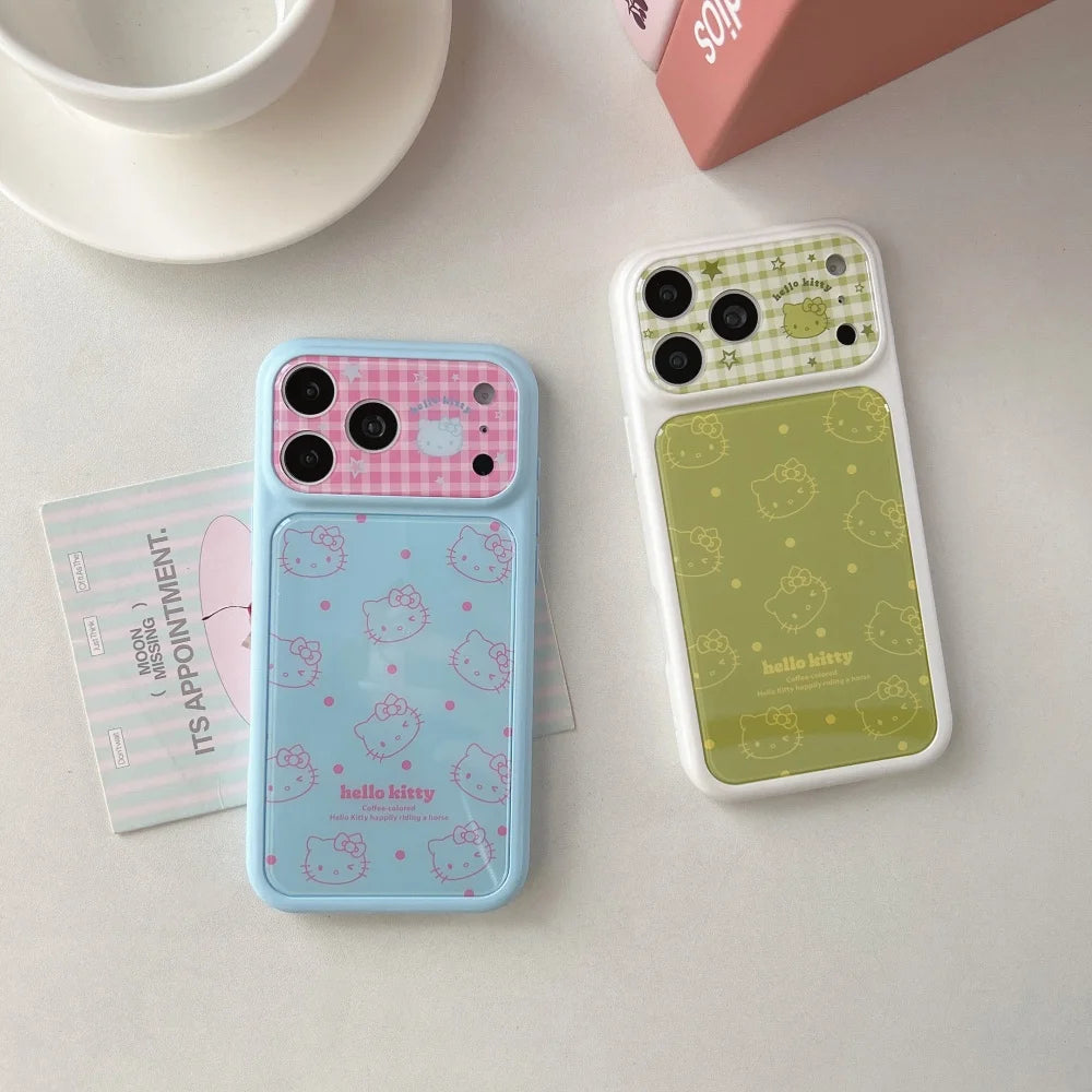 Cute Cartoon Large Window Four Colored Line Kitty Head Phone Case For iPhone