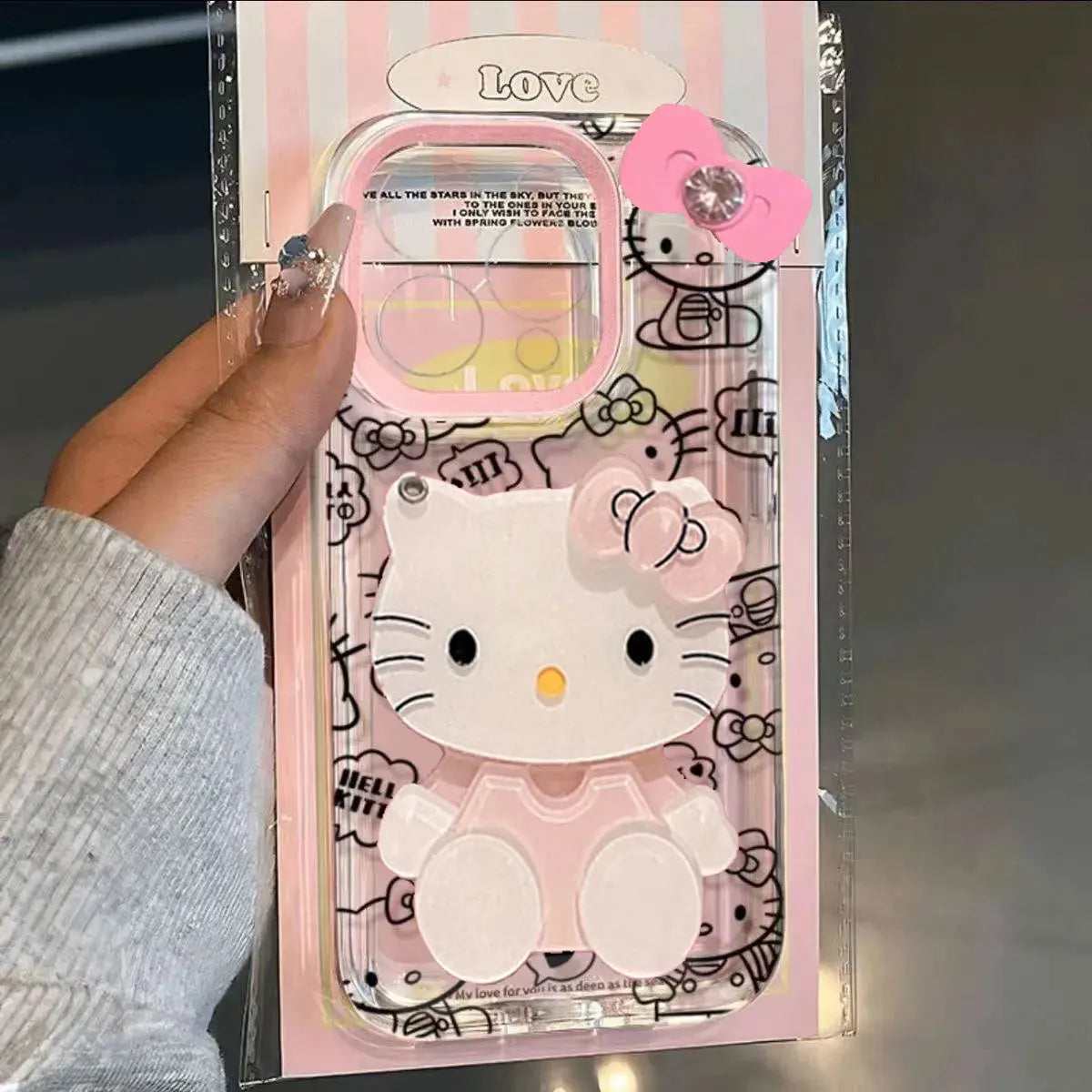 Hello Kitty Bow Line Happy Face Phone Case For iPhone