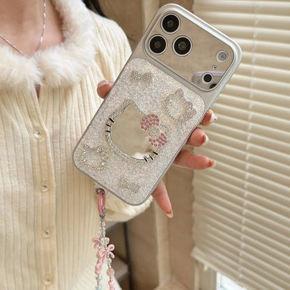 3D Cute Cartoon Sanrio KT Bling Glitter Makeup Mirror Phone Case For iPhone