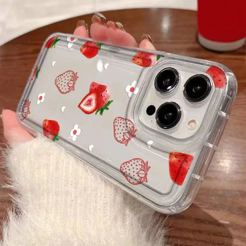 Summer Strawberry Flowers Print Clear Phone Case