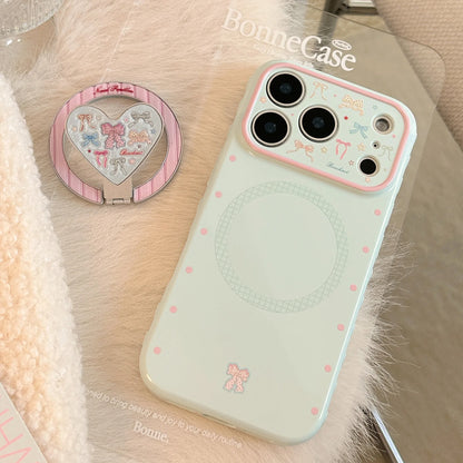 Korean Fold Love Heart Glitter Colorful Bowknot Magnetic Holder Phone Case For iPhone