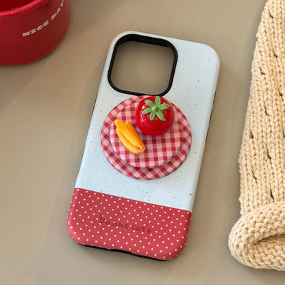 Korean Splicing 3D Cartoon Fruit Plaid Bracket Magnetic Phone Case For iPhone
