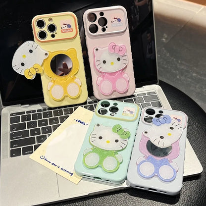 Kawaii Cartoon Cat Mirror Stand Phone Case Suitable For iPhone