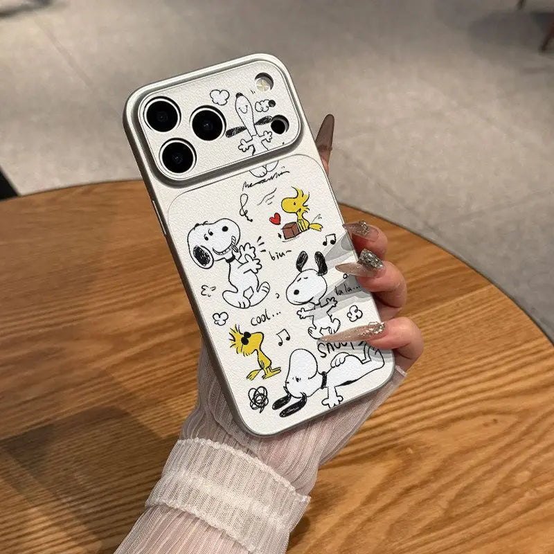 Animation Peripheral Cartoon Imitation Leather Snoopy Cute Phone Case For iPhone