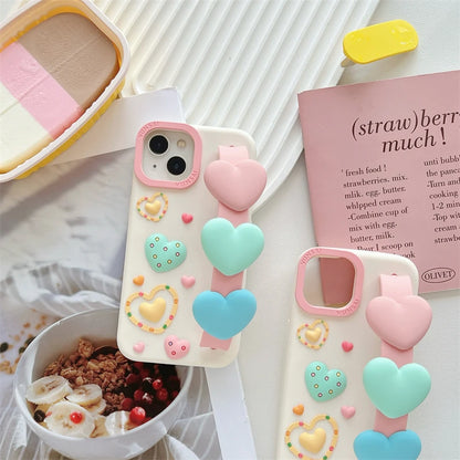 3D Love Heart Wrist Strap Phone Case For iPhone
