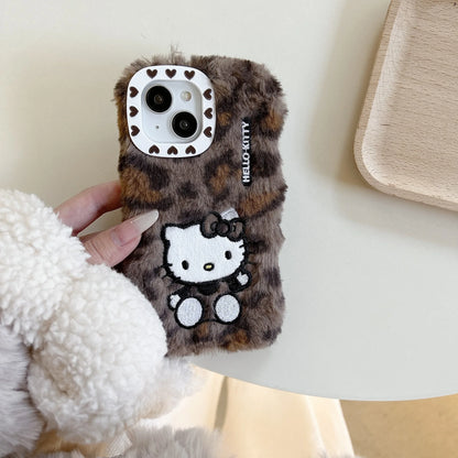 Hello Kitty Ins Plush Leopard Print Phone Case For iPhone