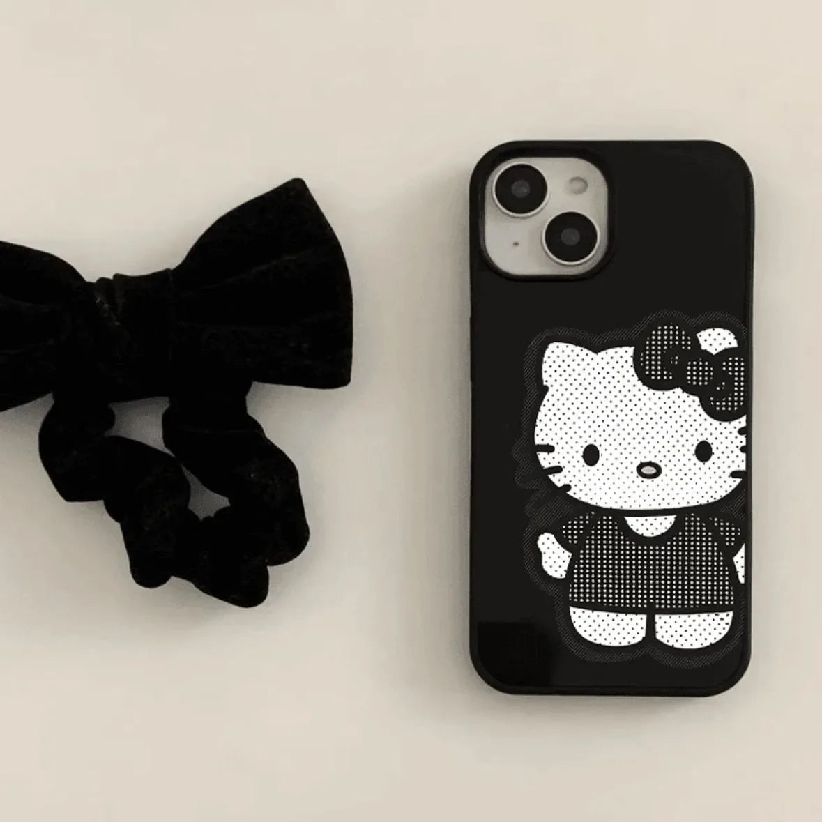 Black White Hello Kitty Red Bow Strap Phone Case For iPhone