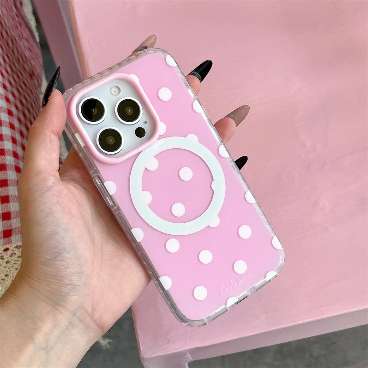 Fashion Simple Pink Polka Dot Magnetic Phone Case For iPhone