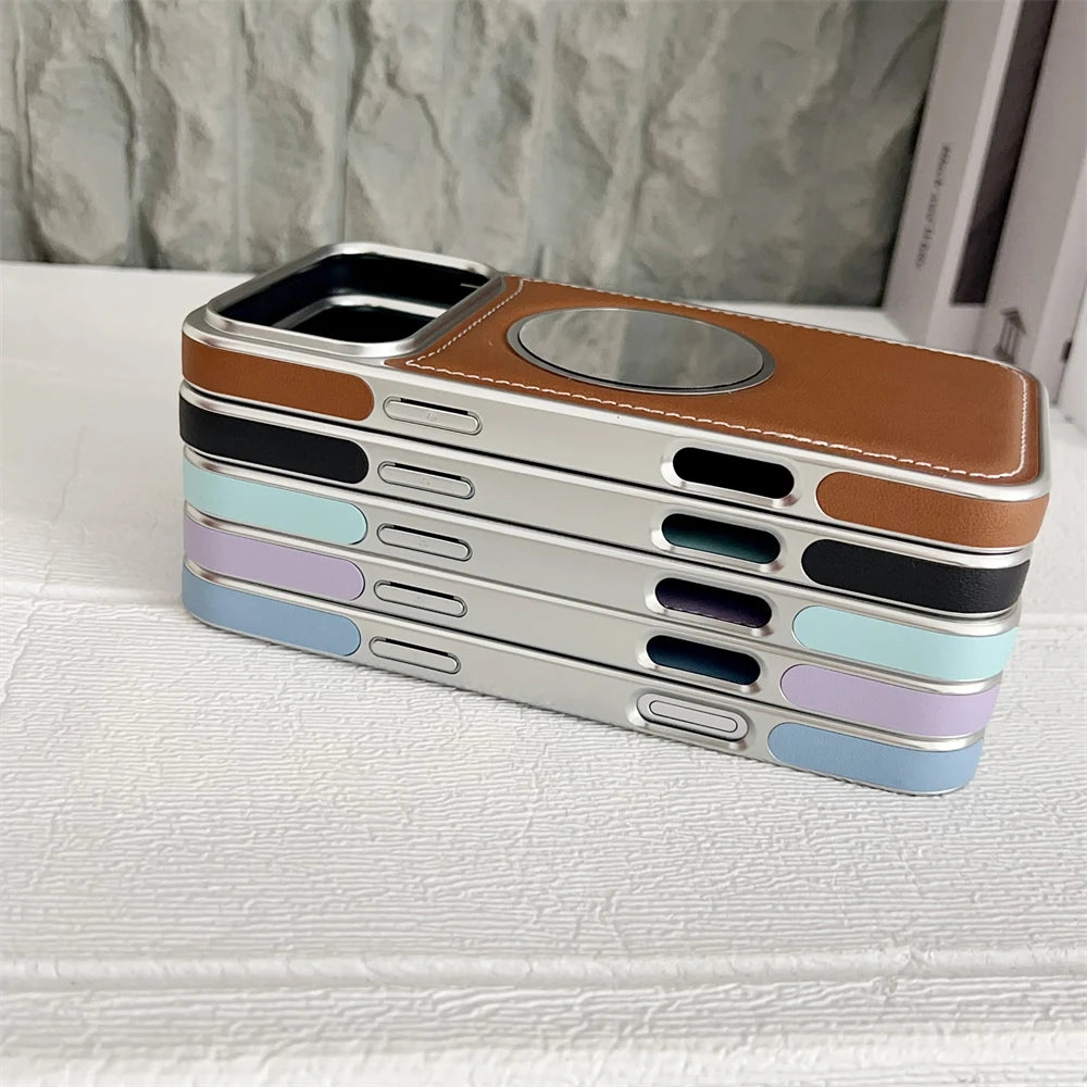 Wireless Charging Magnetic Mirror Leather Phone Case For iPhone