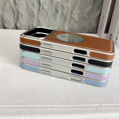 Wireless Charging Magnetic Mirror Leather Phone Case For iPhone