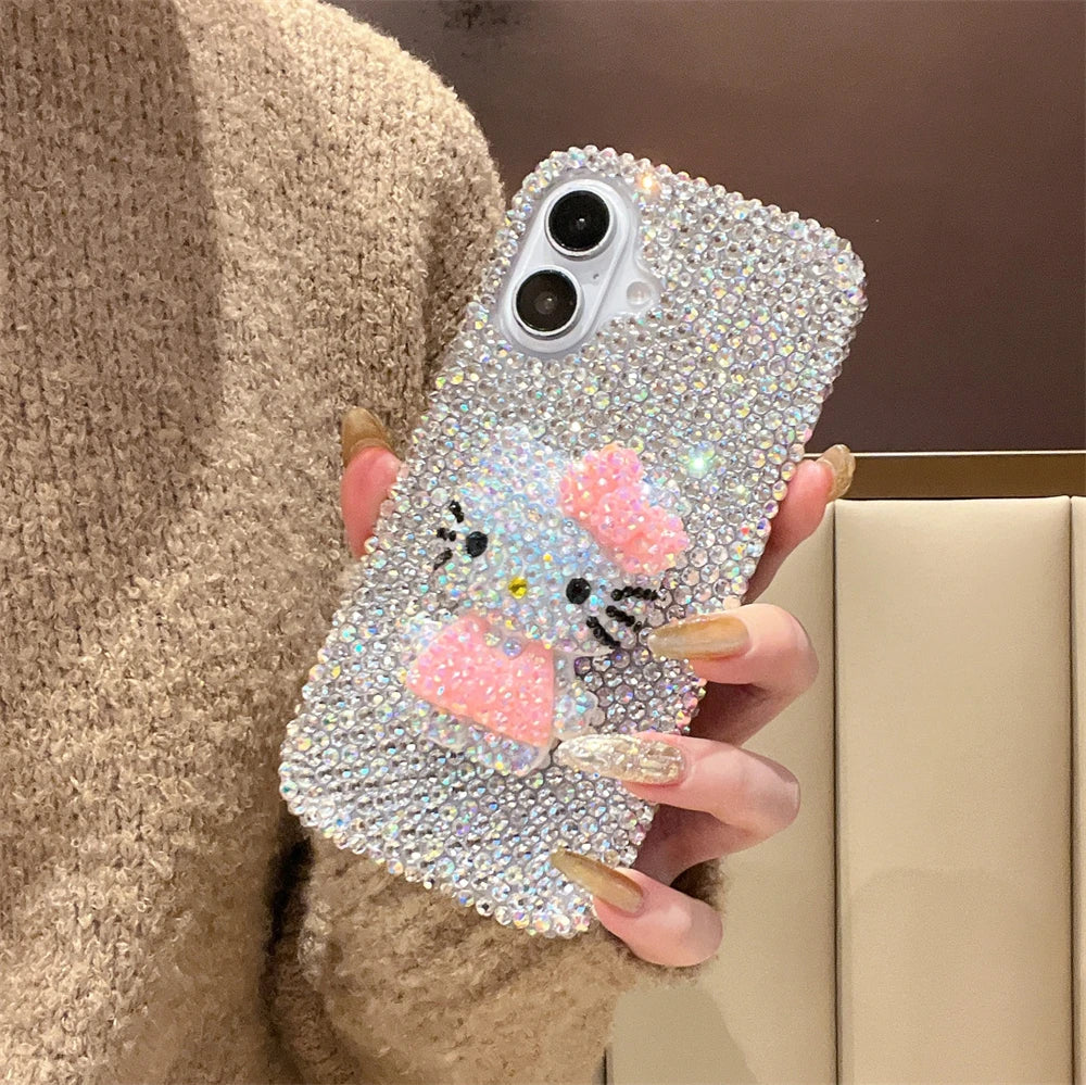 Fashion Girl Pink Crystal Glitter Cute Hello Kitty Diamond Bling Phone Case