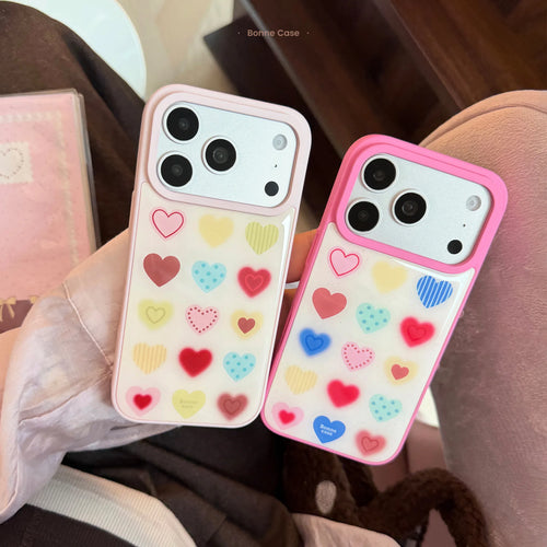 Korean Colorful Cartoon Love Heart Pattern Drop Glue Phone Case For iPhone