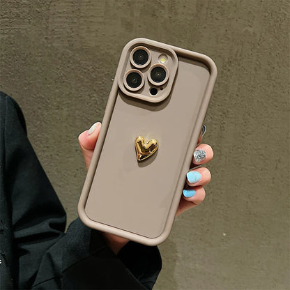 3D Gold Heart Silicone Soft Phone Case For iPhone