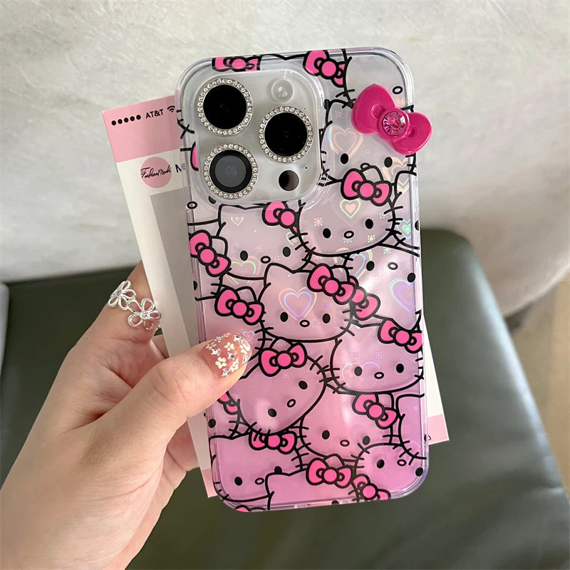 Hello Kitty Full Screen KT Bow Gradient Phone Case For iPhone