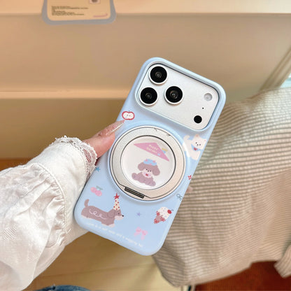 Korean Fold 360° Rotating Cartoon Puppy House Magnetic Holder Phone Case For iPhone