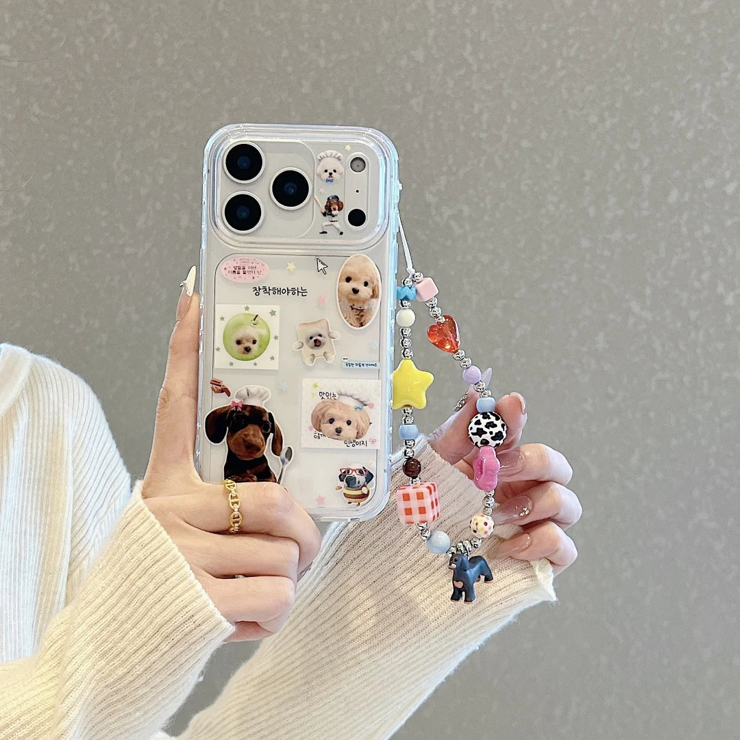 Korean Cute Cartoon Dog Cat Pattern Phone Case For iPhone