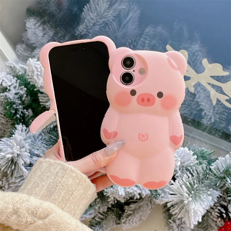 Kawaii 3D Cartoon Pink Pig Phone Case
