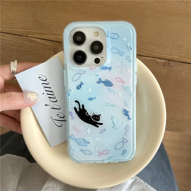 Cute Blue Small Fish Cat Phone Case