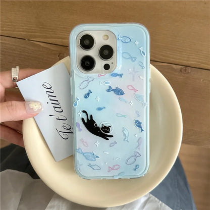 Cute Blue Small Fish Cat Phone Case