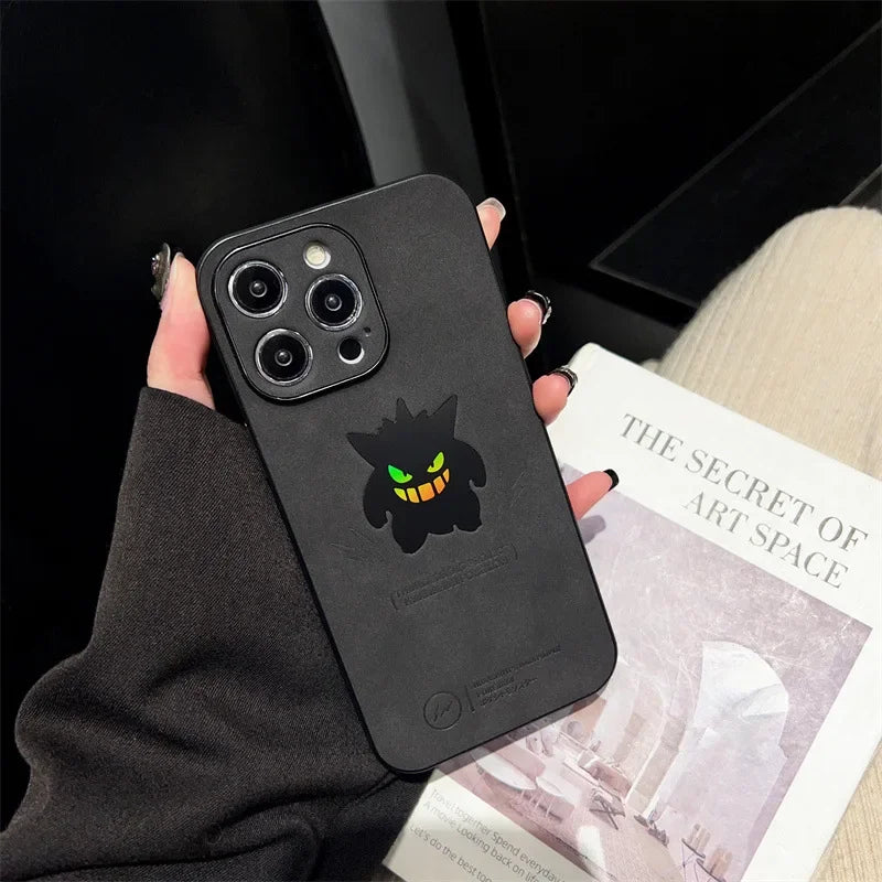 Funny Cartoon Anime Gengar Faux Leather Laser Phone Case For iPhone