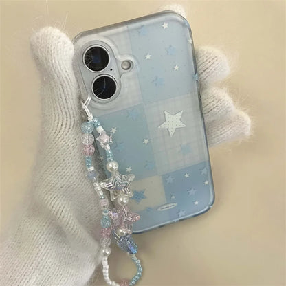 Cartoon Cute Blue Plaid Star Phone Case For iPhone