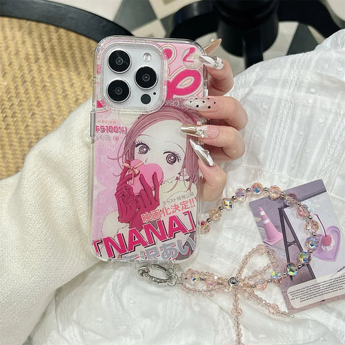Japan Korean Cute Cartoon Girl kawaii Phone Lanyard Case For iPhone