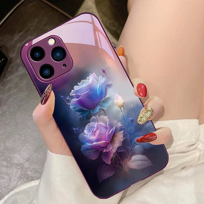 Black Tempered Glass Phone Case For iPhone