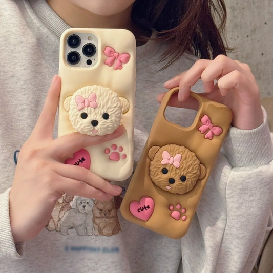 Cute 3D Teddy Dog Pet Grip Tok Holder Cartoon Silicon Soft Back Phone Case