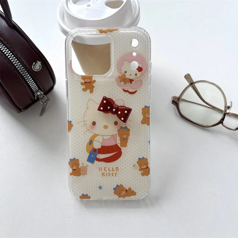Korean Cute 3D Bow Hellokitty Ploka Dot Phone Case For iPhone