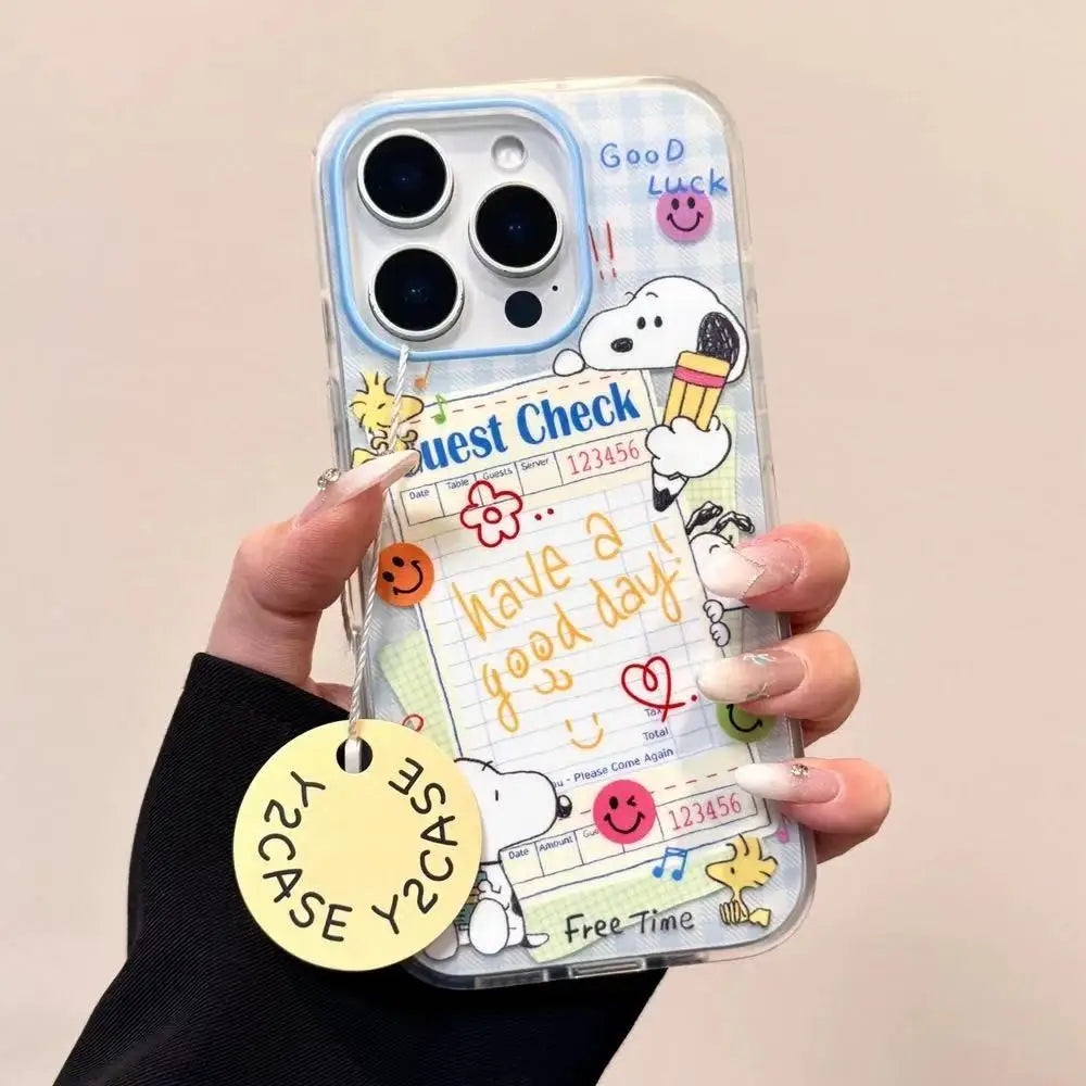 Cute Snoopy Splicing Stickers Cartoon Phone Case For iPhone