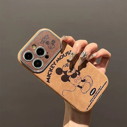 Cartoon Mickey Mouse Furry Leather Phone Case Compatible With iPhone